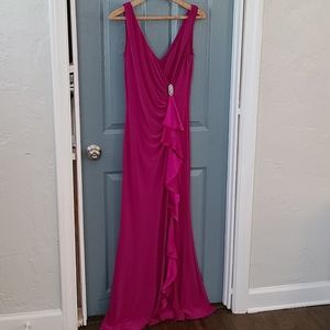 Lauren Evening Gown- Fuschia with brouche